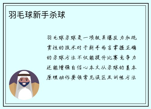 羽毛球新手杀球